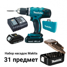 Дрель аккумуляторная Makita DDF453SYE + набор E-00016 в Алматы