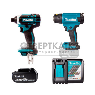 Аккумуляторный фен и винтовёрт с энергокомплектом Makita DHG181ZK-DTD152Z-191A25-2