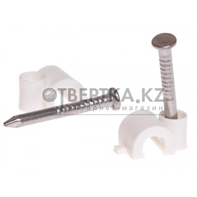 Скоба для крепления круглого кабеля 6 мм белая, с гвоздем (50 шт в зип-локе) STARFIX SMZ2-35834-50