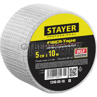 STAYER FIBER-Tape, 5 см х 10 м, 3 х 3 мм, самоклеящаяся серпянка, Professional (1246-05-10) 1246-05-10_z01
