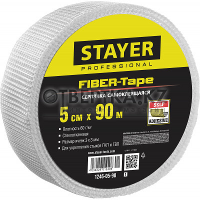 STAYER FIBER-Tape, 5 см х 90 м, 3 х 3 мм, самоклеящаяся серпянка, Professional (1246-05-90) 1246-05-90_z01