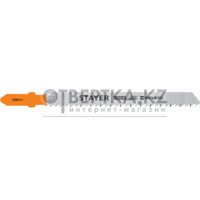 STAYER T101B, T-хвост., HCS сталь, по дереву/ДСП/ДВП, шаг зуба 2.5 мм (10TPI), раб. длина 75 мм, 2 шт, полотна для лобзика, Professional (15990-2.5) 15990-2.5_z02