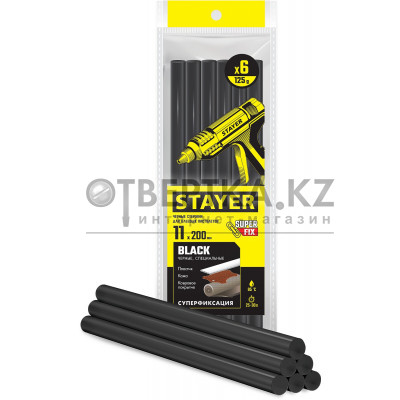 STAYER Black, чёрные, 11 х 200 мм, 6 шт, клеевые стержни, Professional (2-06821-D-S06)