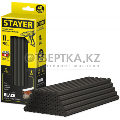 STAYER Black, чёрные, 11 х 200 мм, 40 шт, клеевые стержни, Professional (2-06821-D-S40)