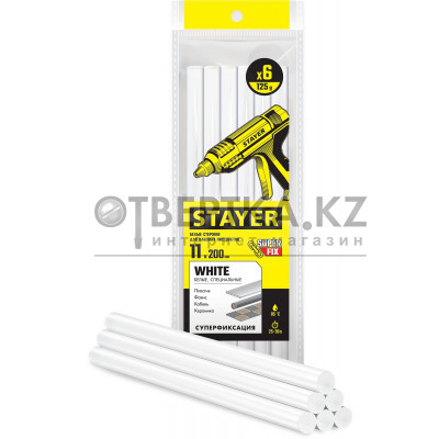 STAYER White, белые, 11 х 200 мм, 6 шт, клеевые стержни, Professional (2-06821-W-S06)