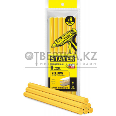 STAYER Yellow, жёлтые, 11 х 200 мм, 6 шт, клеевые стержни, Professional (2-06821-Y-S06)