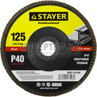 STAYER 125 мм, P40, КЛТ, круг лепестковый торцевой, Professional (36581-125-040)