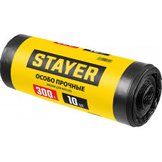 STAYER HEAVY DUTY, 300 л, 10 шт, черные, особопрочные, строительные мусорные мешки (39157-300)