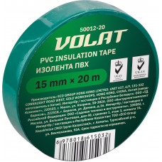 Изолента ПВХ 15ммх20м зеленая ВОЛАТ