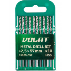 Сверло по металлу ц/х 2.5х30х57 мм HSS, комплект из 10-ти шт ВОЛАТ в Алматы