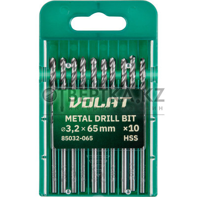 Сверло по металлу ц/х 3.2х36х65 мм HSS, комплект из 10-ти шт ВОЛАТ 85032-065