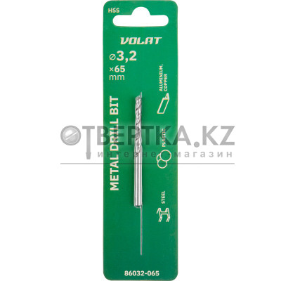 Сверло по металлу ц/х 3.2х36х65 мм HSS ВОЛАТ 86032-065
