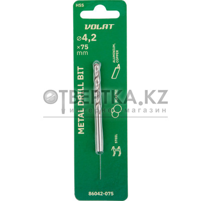 Сверло по металлу ц/х 4.2х43х75 мм HSS ВОЛАТ 86042-075