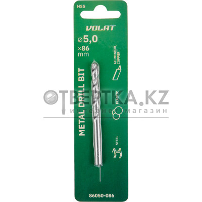 Сверло по металлу ц/х 5.0х52х86 мм HSS ВОЛАТ 86050-086