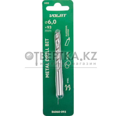 Сверло по металлу ц/х 6.0х57х93 мм HSS ВОЛАТ 86060-093