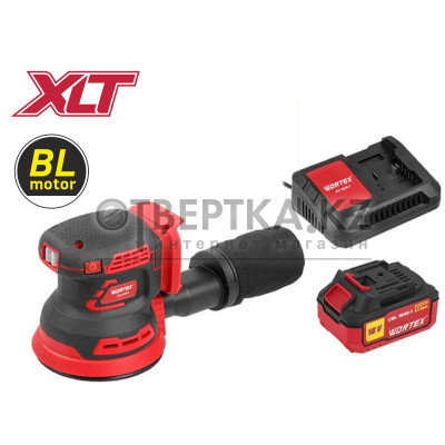 Аккум. эксцентриковая шлифмашина WORTEX COS 1218 E в кор. ALL1 c акб и з/у в кор. БЕСЩЁТ., 18В, 125 1334403