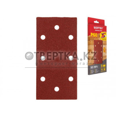 Шлифлист 90х187 мм Р60 д/дерева самосцепл. 8 отв. 5 шт. WORTEX 1334432