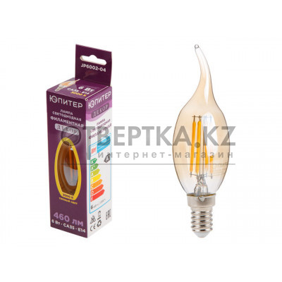 Лампа светодиодная филаментная CA35 СВЕЧА НА ВЕТРУ 6 Вт E14 3000К ЮПИТЕР ДЕКОР JP6002-04