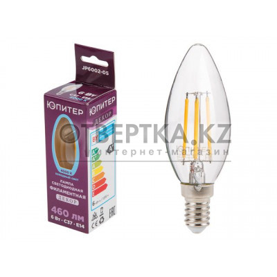 Лампа светодиодная филаментная C37 СВЕЧА 6 Вт E14 4000К ЮПИТЕР ДЕКОР JP6002-05