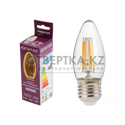 Лампа светодиодная филаментная C37 СВЕЧА 6 Вт E27 3000К ЮПИТЕР ДЕКОР JP6003-03