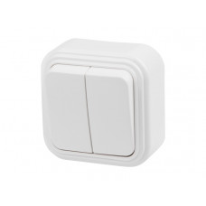 Выключатель 2 клав. (открытый, до 6А) белый, Стандарт, Юпитер