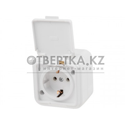 Розетка 1-ая (открытая, с/з, брызг. защ.) белая, Стандарт, Юпитер JP7410-05