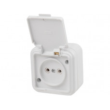 Розетка 1-ая (открытая, б/з, брызг. защ.) белая, Стандарт, Юпитер