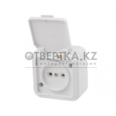Розетка 1-ая (открытая, б/з, брызг. защ.) белая, Стандарт, Юпитер JP7410-06