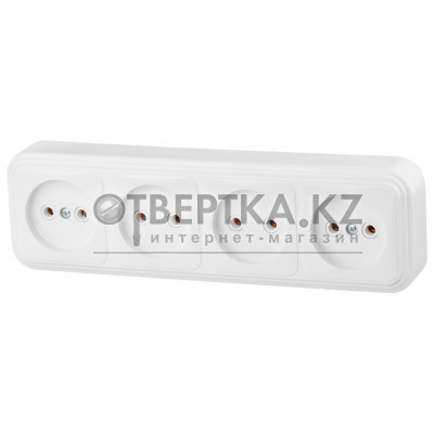 Розетка 4-ая (открытая, б/з) белая, Стандарт, Юпитер JP7410-11