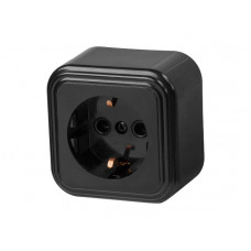 Розетка 1-ая (открытая, с/з) черная, Стандарт, Юпитер