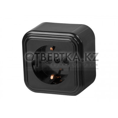 Розетка 1-ая (открытая, с/з) черная, Стандарт, Юпитер JP7412-03