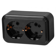 Розетка 2-ая (открытая, с/з) черная, Стандарт, Юпитер