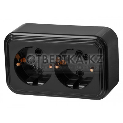 Розетка 2-ая (открытая, с/з) черная, Стандарт, Юпитер JP7412-05
