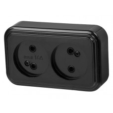 Розетка 2-ая (открытая, б/з) черная, Стандарт, Юпитер в Алматы