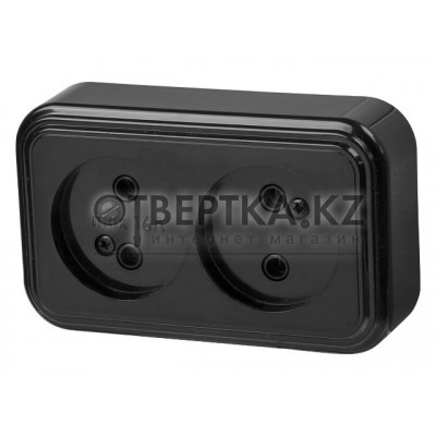 Розетка 2-ая (открытая, б/з) черная, Стандарт, Юпитер JP7412-06