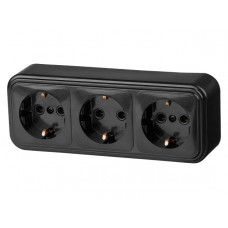 Розетка 3-ая (открытая, с/з) черная, Стандарт, Юпитер