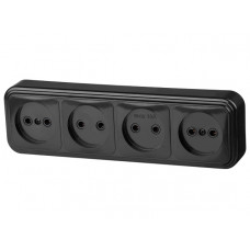 Розетка 4-ая (открытая, б/з) черная, Стандарт, Юпитер