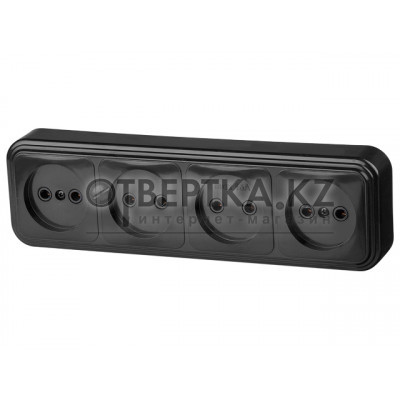 Розетка 4-ая (открытая, б/з) черная, Стандарт, Юпитер JP7412-11