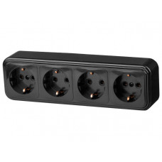 Розетка 4-ая (открытая, с/з) черная, Стандарт, Юпитер в Алматы