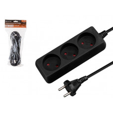 Удлинитель 5м (3 роз., 2,2кВт, б/з, ПВС 2х0,75) черный, Юпитер в Алматы