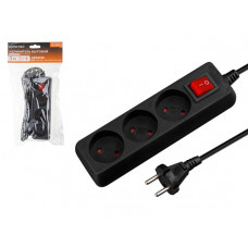 Удлинитель 3м (3 роз., 2,2кВт, б/з, выкл, ПВС 2х0,75) черный, Юпитер