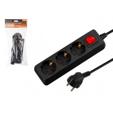 Удлинитель 3м (3 роз., 2,2кВт, с/з, выкл, ПВС 3х0,75) черный, Юпитер