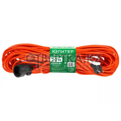 Удлинитель-шнур 20м (1 роз., 2,2кВт, б/з, ПВС 2х1) Юпитер JP8401-02 Удлинитель-шнур 20м (1 роз., 2,2кВт, б/з, ПВС 2х1) Юпитер JP8401-02