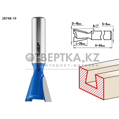 ЗУБР 19 x 20 мм, угол 7°, фреза пазовая фасонная ″Ласточкин Хвост″, Профессионал (28748-19)