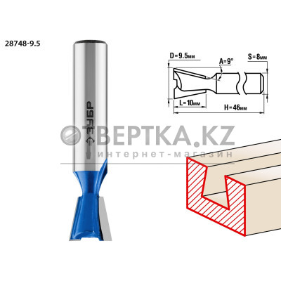 ЗУБР 9.5 x 10 мм, угол 9°, фреза пазовая фасонная ″Ласточкин Хвост″, Профессионал (28748-9.5)