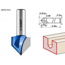ЗУБР 25.4 x 25 мм, угол 90° мм, фреза пазовая галтельная V-образная, Профессионал (28752-25.4) в Алматы