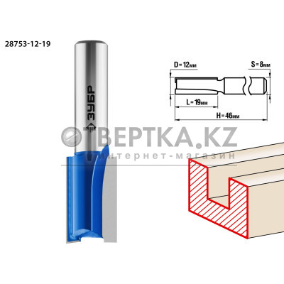 ЗУБР 12 x 19 мм, хвостовик 8 мм, фреза пазовая прямая, Профессионал (28753-12-19)