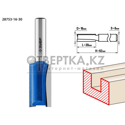 ЗУБР 16 x 30 мм, хвостовик 8 мм, фреза пазовая прямая, Профессионал (28753-16-30)