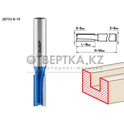 ЗУБР 8 x 19 мм, хвостовик 8 мм, фреза пазовая прямая, Профессионал (28753-8-19)
