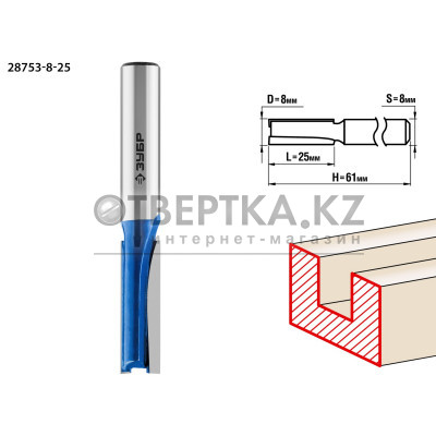 ЗУБР 8 x 25 мм, хвостовик 8 мм, фреза пазовая прямая, Профессионал (28753-8-25)